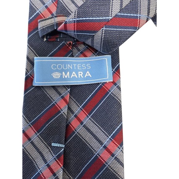 Countess Mara Mens Navy & Red Plaid Tie 60% Silk & 40% Viscose Made In China 3.5 - Picture 3 of 5